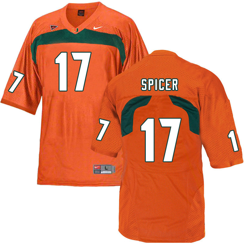 Nike Miami Hurricanes #17 Jack Spicer College Football Jerseys Sale-Orange